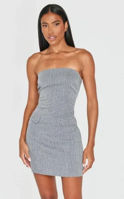 Grey Twill Bandeau Shift Dress
