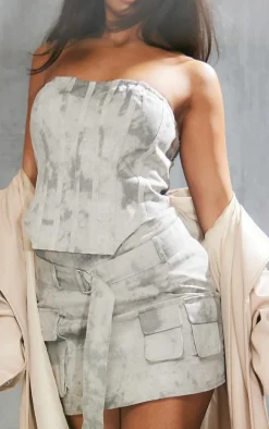 Grey Washed Twill Cargo Bandeau Corset