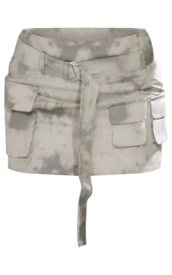 Grey Washed Twill Cargo Micro Mini Skirt