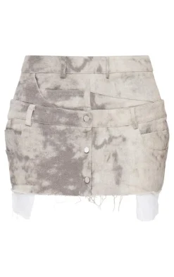 Grey Washed Twill Double Waistband Mini Skirt