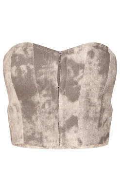 Grey Washed Twill Panelled Cargo Bandeau Corset