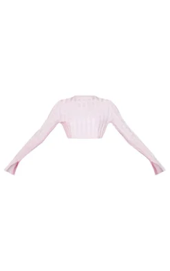 Grey Wide Rib Knit Long Sleeve Top