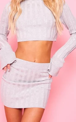 Grey Wide Rib Knit Mini Skirt