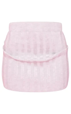 Grey Wide Rib Knit Mini Skirt