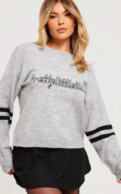 Grey Wide Rib Knit Sleeve Detail Oversized Sweater