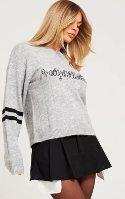 Grey Wide Rib Knit Sleeve Detail Oversized Sweater