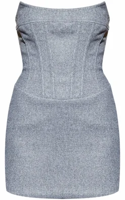 Grey Wool Look Corset Bodycon Dress