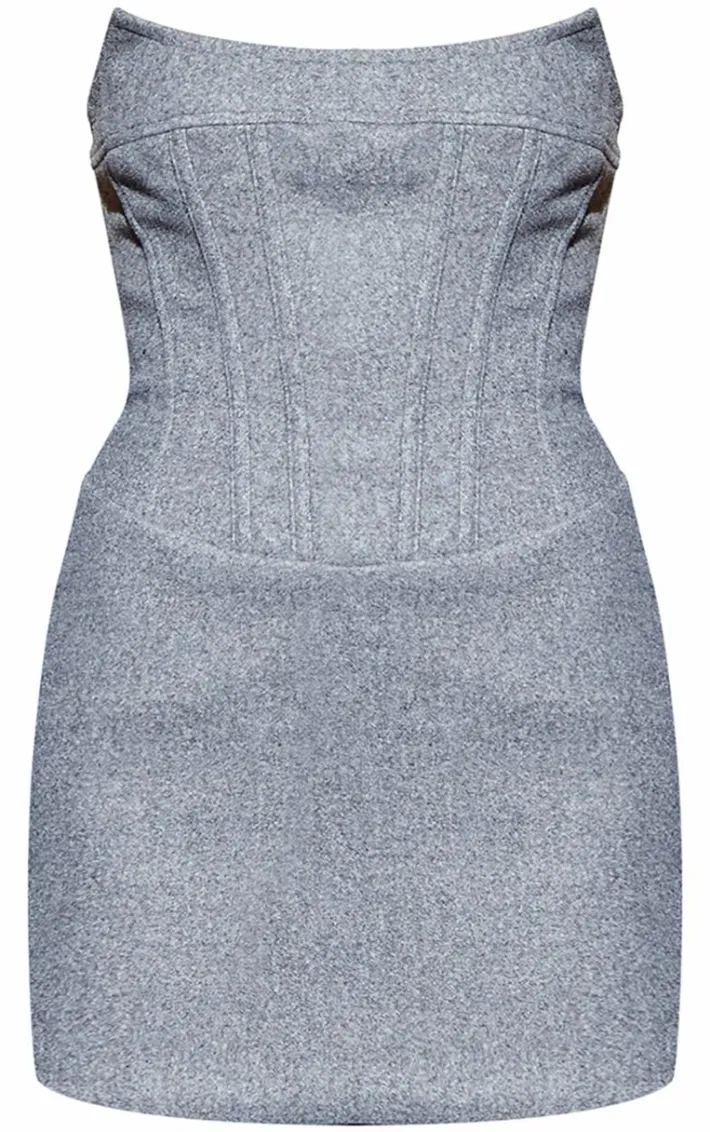 Grey Wool Look Corset Bodycon Dress