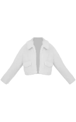 Grey Wool Look Pocket Detail Zip Up Jacket