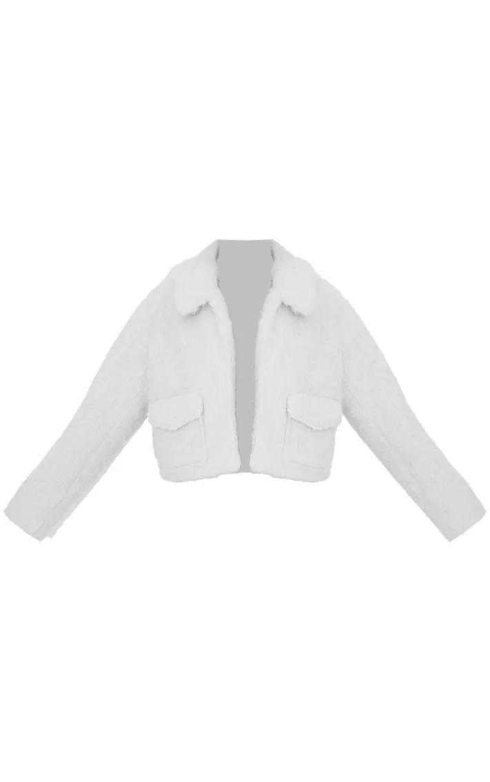 Grey Wool Look Pocket Detail Zip Up Jacket