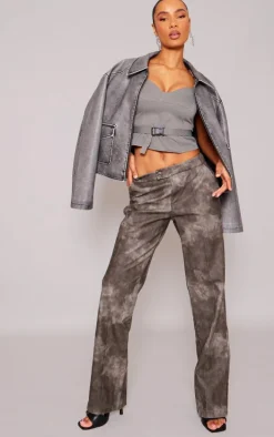 Grey Woven Bust Detail Buckle Front Top