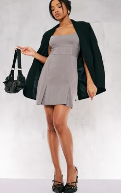 Grey Woven Cami Pleated Mini Dress