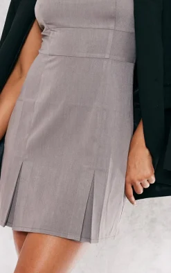 Grey Woven Cami Pleated Mini Dress