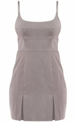 Grey Woven Cami Pleated Mini Dress