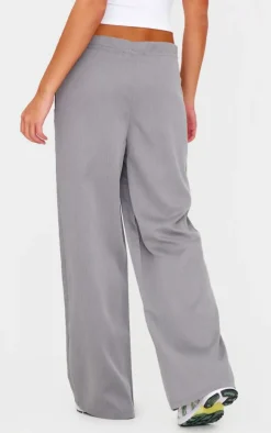 Grey Woven Drawstring Waistband Straight Leg Pants