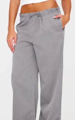 Grey Woven Drawstring Waistband Straight Leg Pants