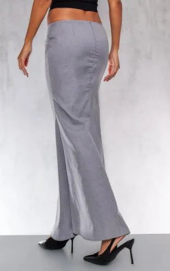 Grey Woven Tailored Fishtail Maxi Skirt