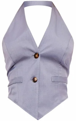 Grey Woven Tailored Halterneck Vest