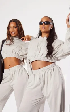 Grey Zip Front Wide Leg Sweatpants