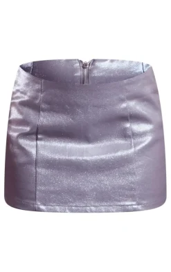 Gunmetal Glitter Coated Denim Low Rise Mini Skirt