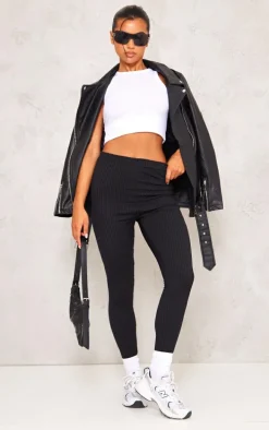 Harlie Black Ribbed High Waisted Leggings