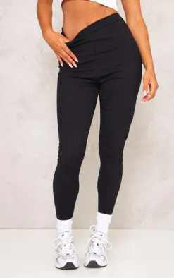 Harlie Black Ribbed High Waisted Leggings