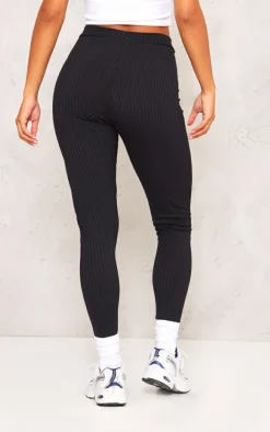 Harlie Black Ribbed High Waisted Leggings