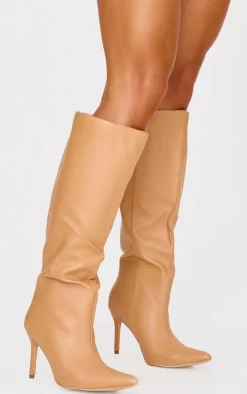 Honey PU Point Toe Stiletto Heeled Knee High Boots