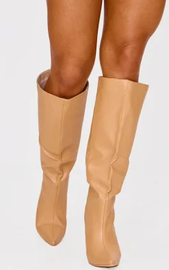 Honey PU Point Toe Stiletto Heeled Knee High Boots