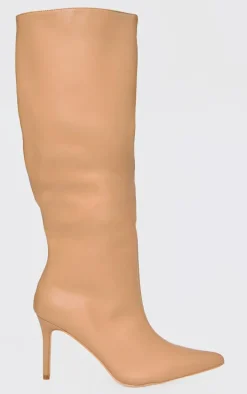 Honey PU Point Toe Stiletto Heeled Knee High Boots