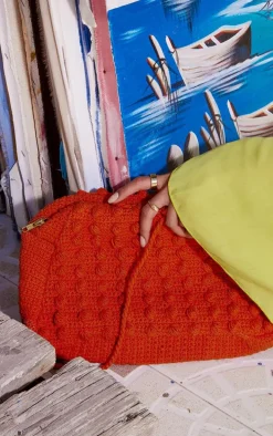 Hot Orange Bobble Crochet Slouchy Clutch