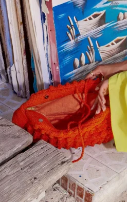 Hot Orange Bobble Crochet Slouchy Clutch