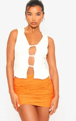 Hot Orange Linen Look Wrap Front Mini Skirt