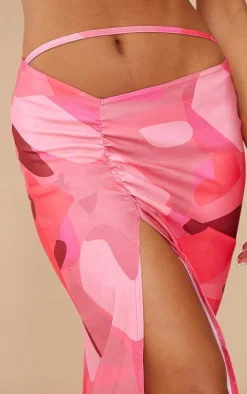 Hot Pink Abstract Printed Split Maxi Skirt