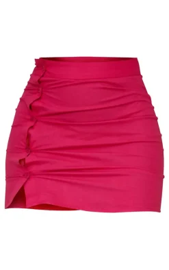 Hot Pink Asymmetric Button Up Mini Skirt