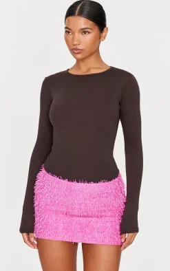 Hot Pink Eyelash Tinsel Detail Mini Skirt