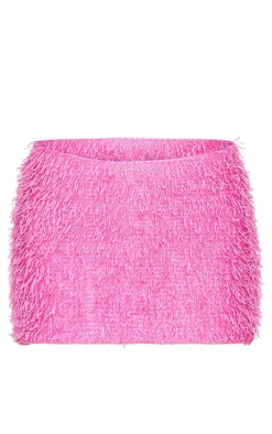 Hot Pink Eyelash Tinsel Detail Mini Skirt