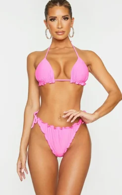 Hot Pink Frill Edge Padded Bikini Top