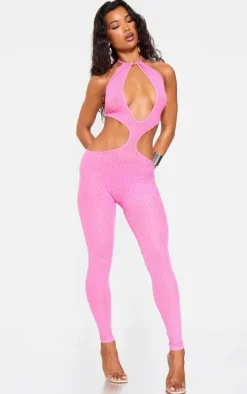 Hot Pink Hot Fix Seamless Cut Out Strappy Jumpsuit