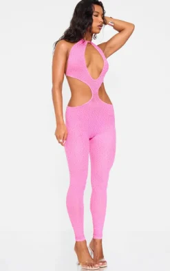 Hot Pink Hot Fix Seamless Cut Out Strappy Jumpsuit
