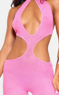 Hot Pink Hot Fix Seamless Cut Out Strappy Jumpsuit