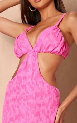Hot Pink Jacquard Cut Out Maxi Dress