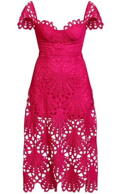 Hot Pink Lace Midaxi Dress