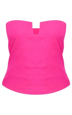 Hot Pink Linen Look Square Neck Bandeau Corset