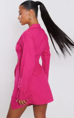Hot Pink Linen Trim Detail Cut Out Blazer Dress