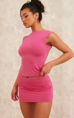 Hot Pink Low Rise Slinky Micro Mini Skirt