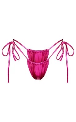 Hot Pink Metallic Tie Side Bikini Bottoms