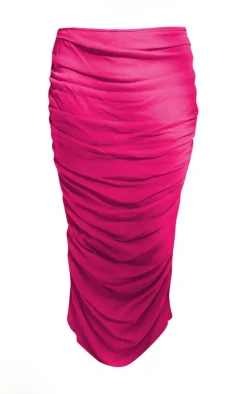 Hot Pink Mid Rise Ruched Midaxi Skirt