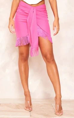 Hot Pink Ombre Print Woven Tassel Wrap Skirt