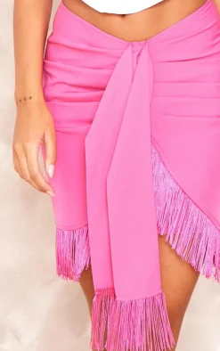 Hot Pink Ombre Print Woven Tassel Wrap Skirt